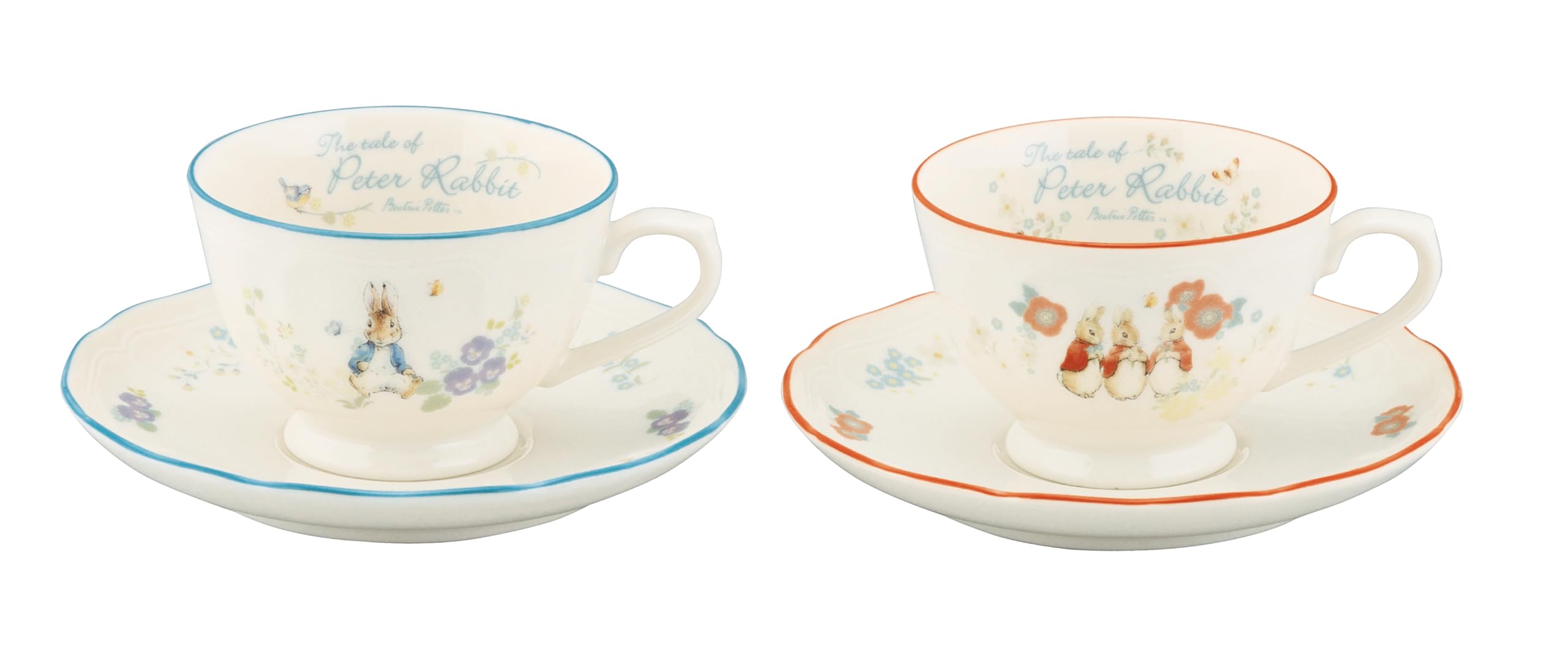 

Yamaka Shoten Peter Rabbit Teacup & Saucer Pair Set, 220ml, Approx. 9x6cm Diameter, Shabby Chic Flower Design, White, PR650-1