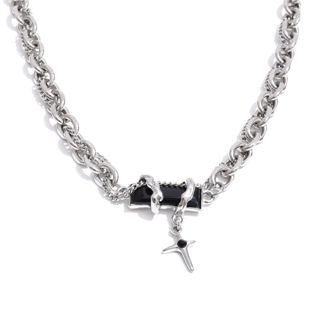 

Yhpup Vintage Stainless Steel Stacking Chain Crystal Cross Drop Necklace for Men Unisex Trending Classic Jewelry