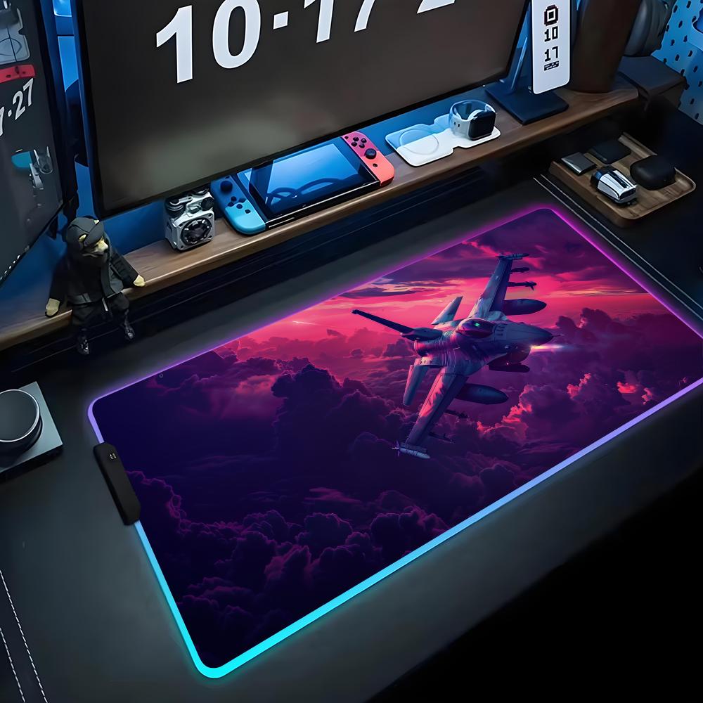 Jet Airplane Mouse Pad RGB Gaming Mousepad Big LED Pad PC Desk Mat Luminous Mouse Pad Large Keyboard Mats Table Rug With Backlit