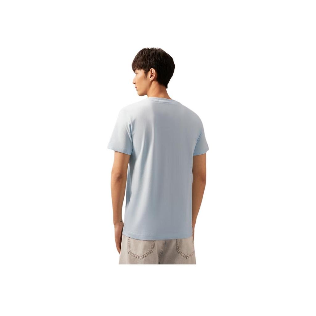 Calvin Klein Solid Color Crew Neck Short Sleeve T-Shirt Men Tops Sky-Blue J324899-CYR