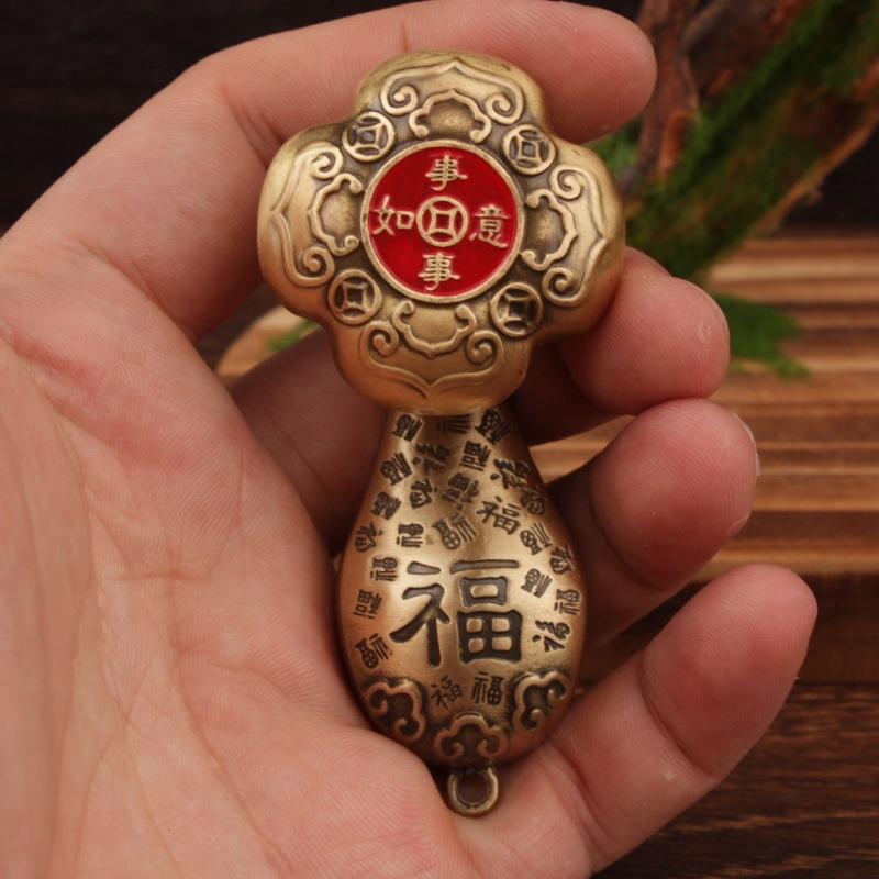 Brass Everything Goes Well Rotatable Ornament Red Oil Hundred Blessings Hand Piece Decorative Craft
