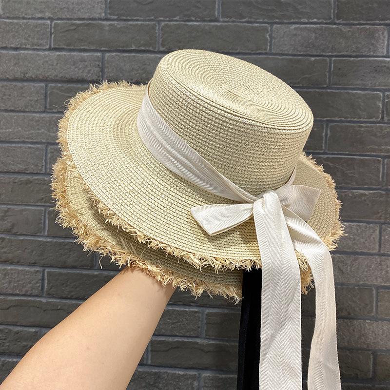 Women's Casual Ribbon Straw Hat Vintage Tassel Sun Visor Cap for Cycling Fishing Travel Outdoor