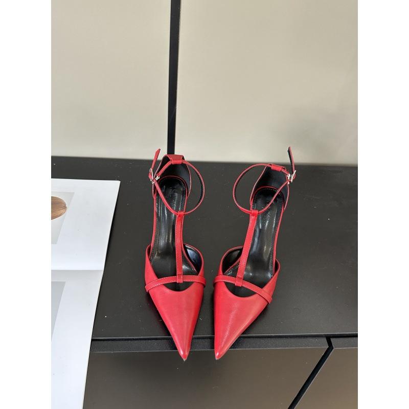 Retro Temperament Fashionable T-Strap Shallow Mouth Single Shoes Pointed Thin Heel Buckle Sandals
