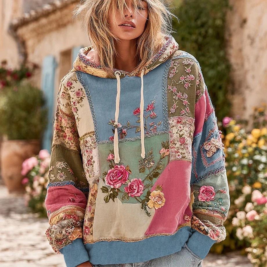 2025 Herbst Winter Retro Schnürung Bedruckter Hoodie