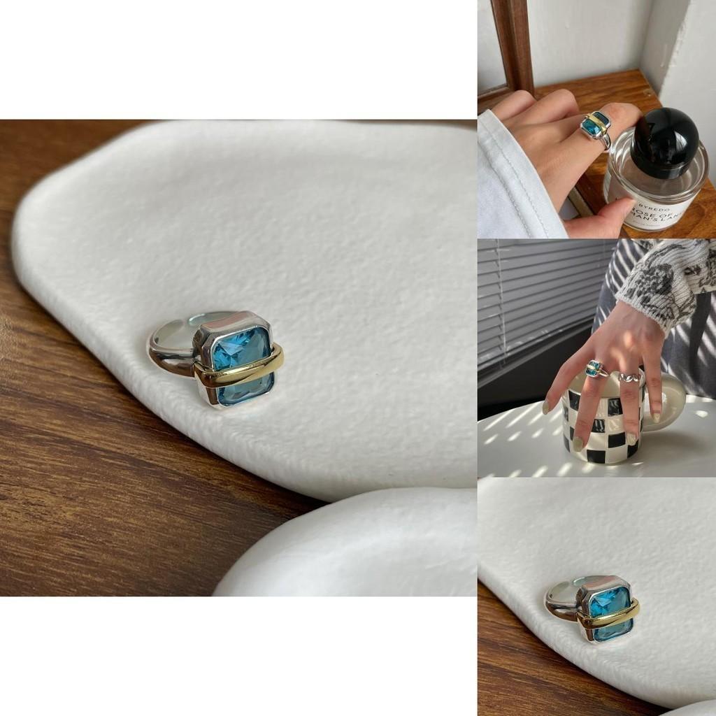 Deep Beautiful Blue Crystal Gem Square Ring With Vintage Appeal Gifting For