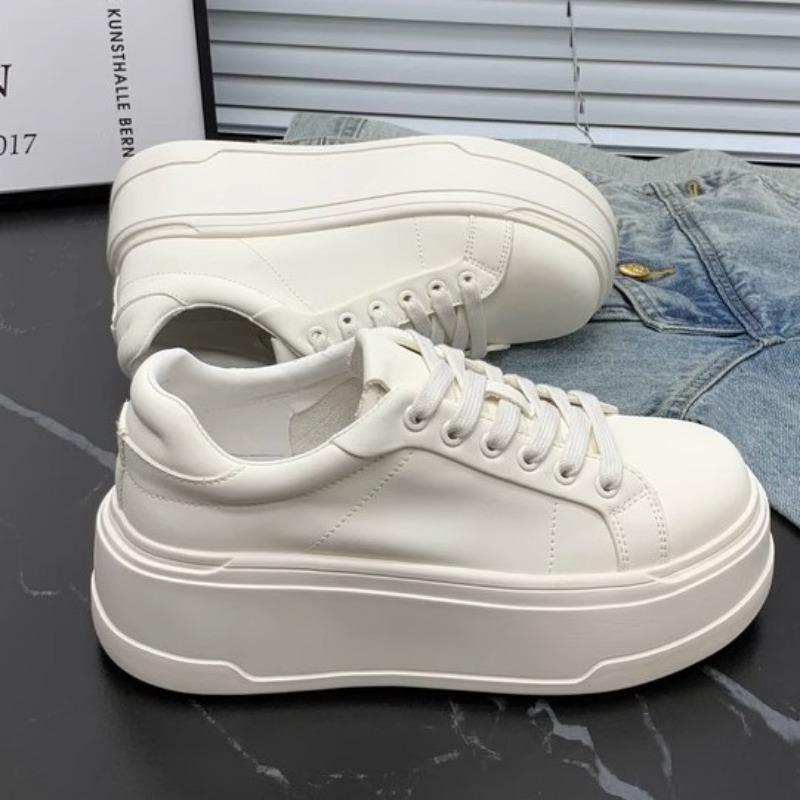 Leather Platform White Shoes Women's New Summer Thin Heightening Breathable Casual Board Shoes