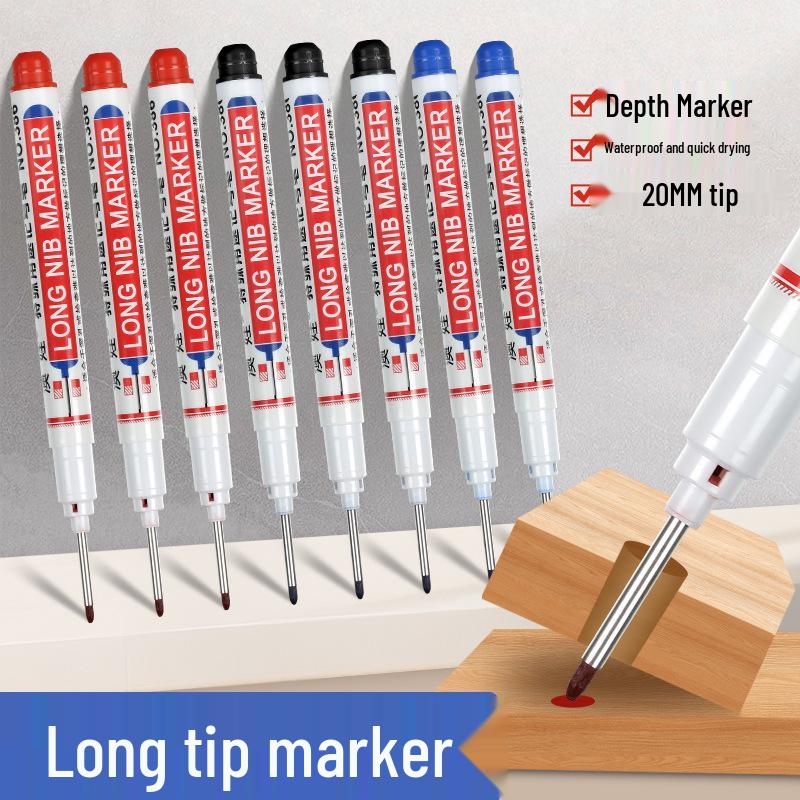Aowa Long-Tip Deep Hole Black Marker - Oil-Based & Waterproof for Woodworking & Ceramics