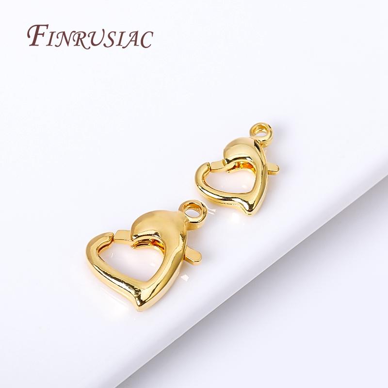 Fermoirs mousqueton en forme de cœur plaqués or 18 carats pour la fabrication de bijoux, Fermoirs fermoirs cœur 10 mm/12 mm pour accessoires de fabrication de bracelets et colliers