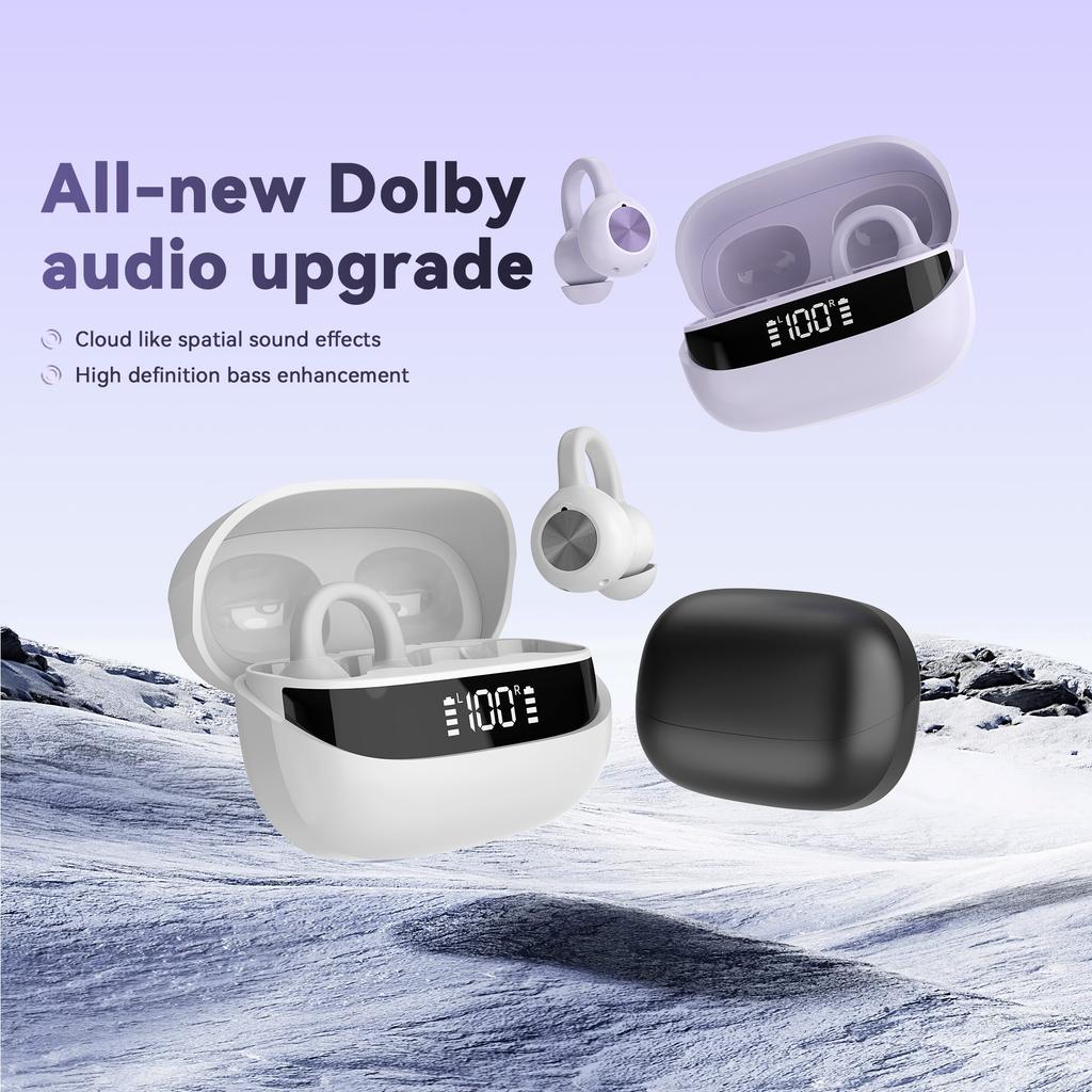 Open Ear Earbuds Clip Bluetooth 5.4 Sports Earphones Digital Display Wireless Headphones Clear Sound Quality For Android iOS  