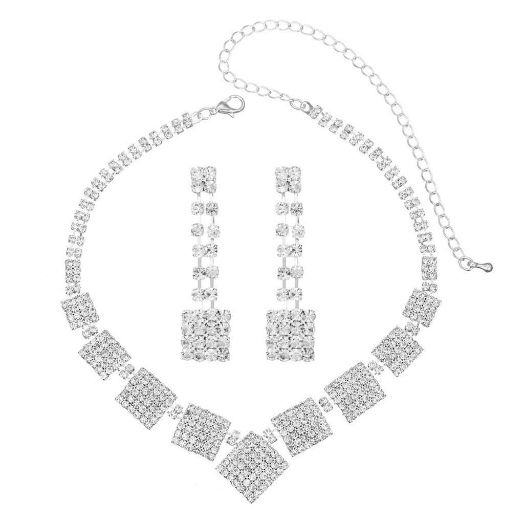 Temperament Luxury Rhinestone Necklace Earrings Two-piece Set