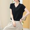 Casual Loose Knitted T-shirt Summer Thin Batwing Sleeve Women's Clothing All-match Solid Color Stylish Commute V-Neck Pullovers