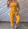 2026 Women's Sexy Bandeau Single-Breasted Multi-Pocket Jumpsuit K317