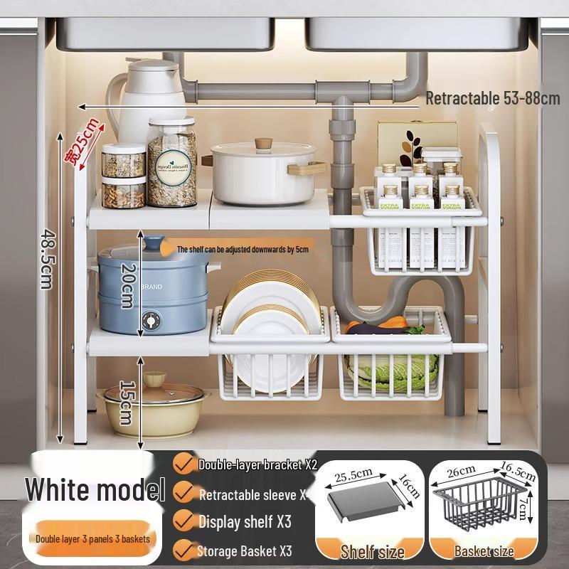 Organisateur de cuisine rétractable sous évier et support à casseroles