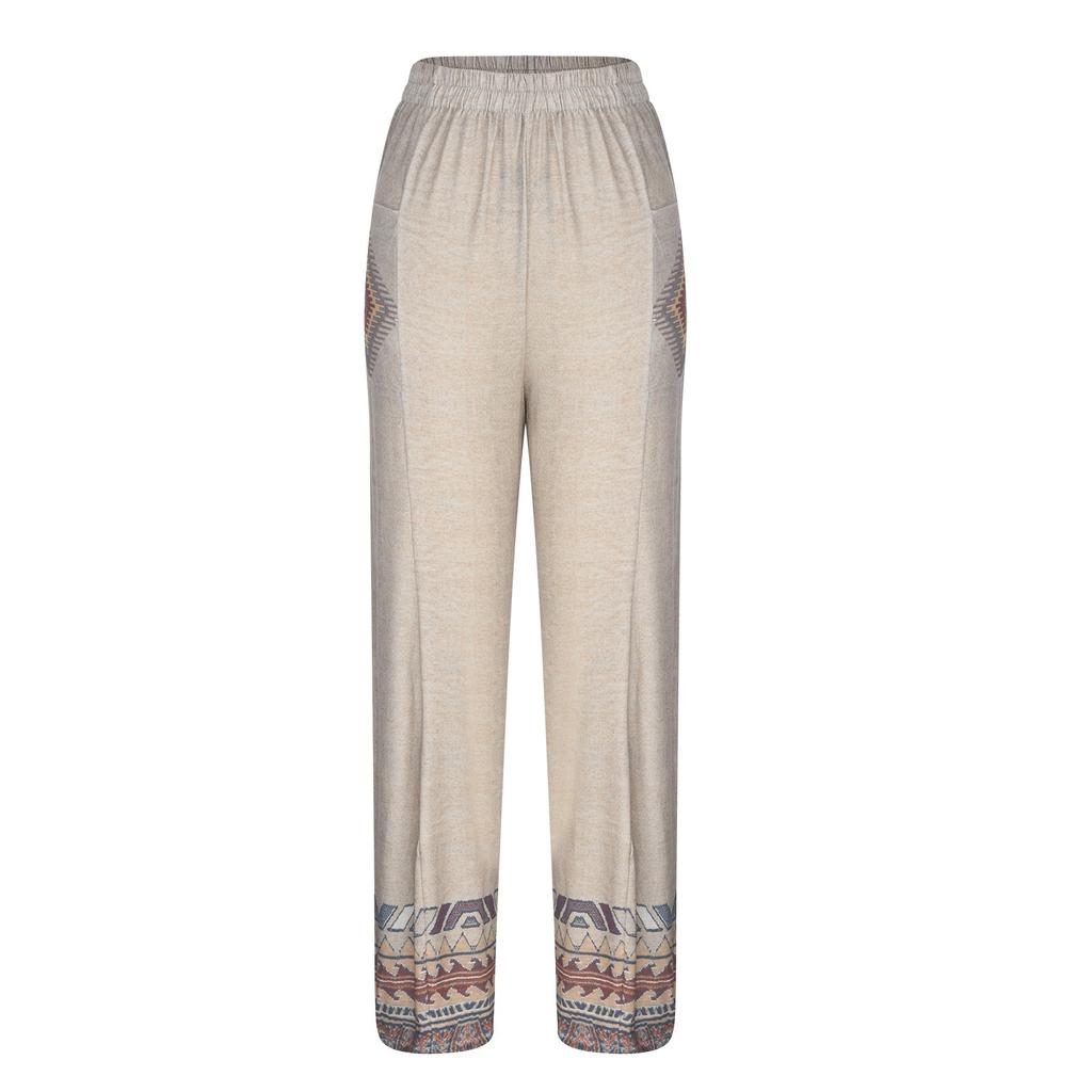 Damen-Hose aus bedruckter Baumwolle und Leinen, lockere, lässige Hose mit weitem Bein