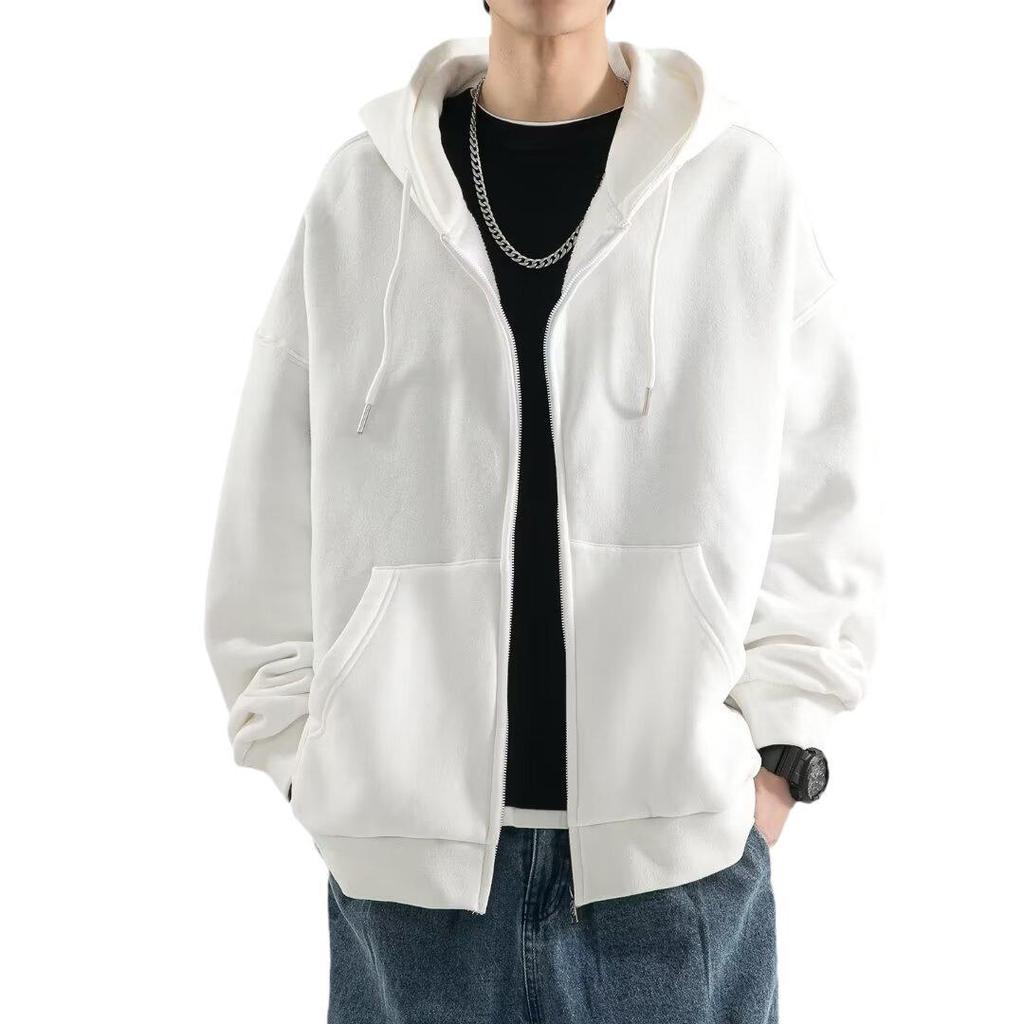 Men's Versatile Zip-Up Hooded Cardigan Jacket - Loose Fit, Solid Color, Plus Size, for Spring & Autumn Casual Wear