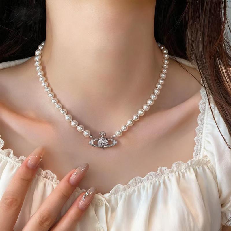 Cixi Saturn Pearl Necklace: Elegant European & American Style, Versatile Clavicle Chain, High-End Pearl Jewelry