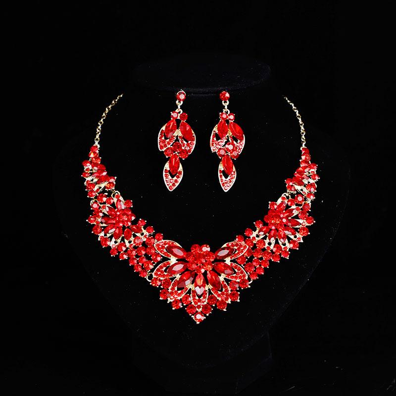 Bridal Necklace Earrings Wedding Dress Full of Diamonds Flowers Two Pieces Crystal Full Diamond Temperament Jewelry Accessory Set