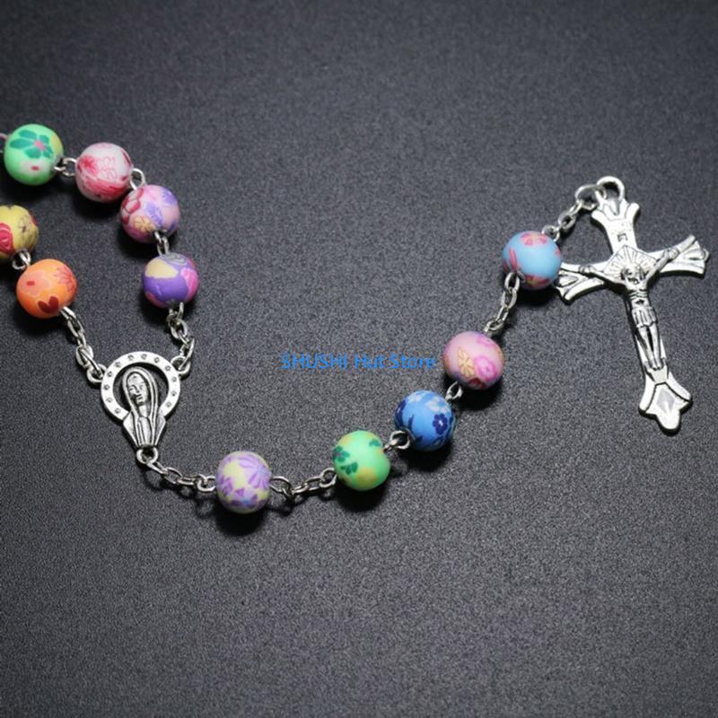 Christian Catholic Religious Rosary Necklace for Cross Pendant Rosary Chain Jewe D57B