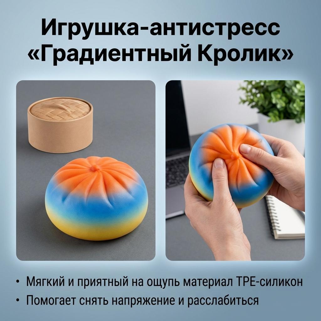 Colorful Gradient Squishy-Bun Toy Soft And Squeezable Stress Relief Entertainment