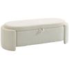 Banco de Armazenamento, banco oval para o pé da cama em pelúcia Teddy com assento largo, 129 x 48,5 x 44 cm, creme