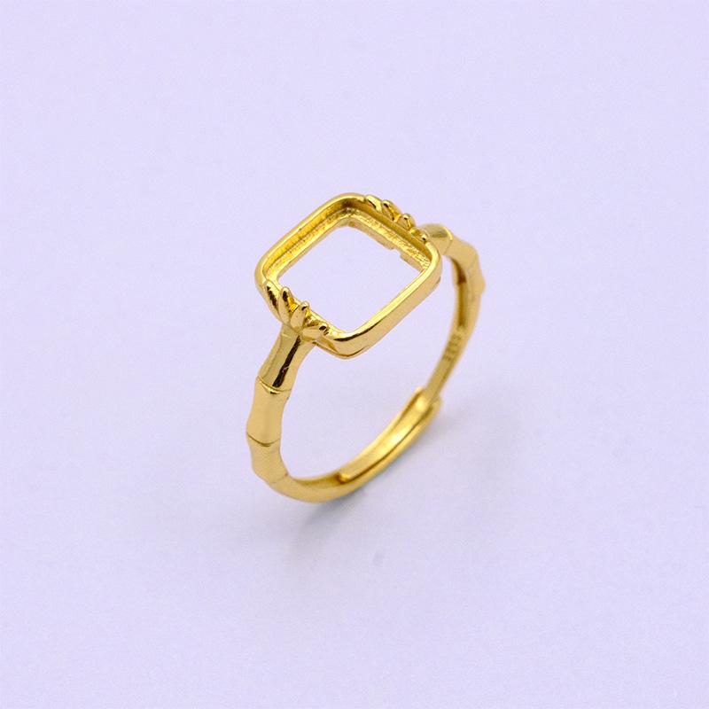 Gold-Plated S925 Sterling Silver Open Square Ring, Hollow Prong Design, Women s Inlaid Ring Band Gold (jjz1050) 8x8