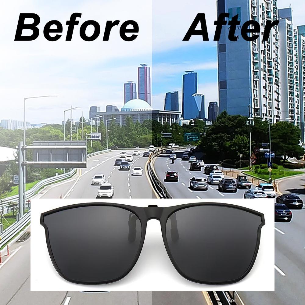 Polarized Clip On Sunglasses Men Women Pochromic Car Driver Goggles Night Vision Glasses Anti Glare Vintage Square Glasses