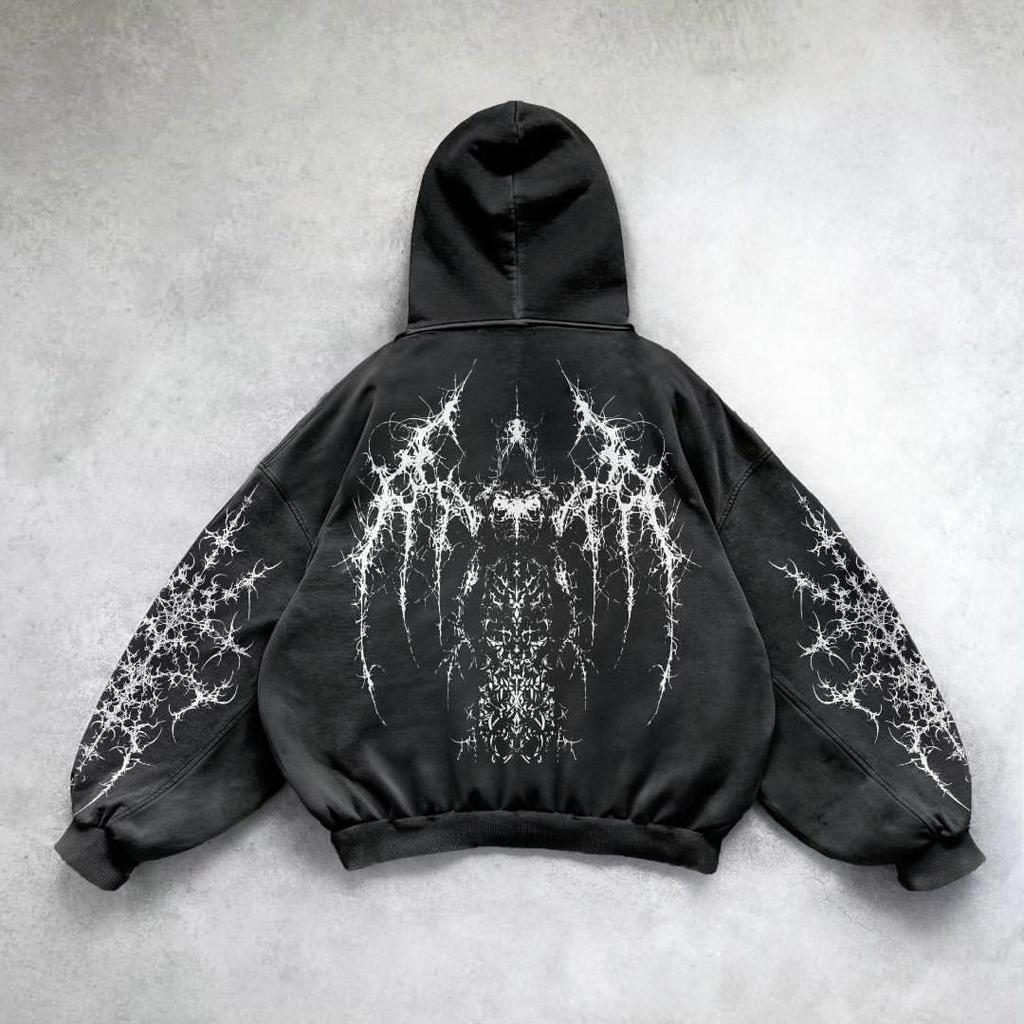 RogueWave Harajuku Y2K Vintage Punk Solid Color Printed Men Casual Hoodie American Gothic Fashion Couple Casual Hoodie Sweatshirt