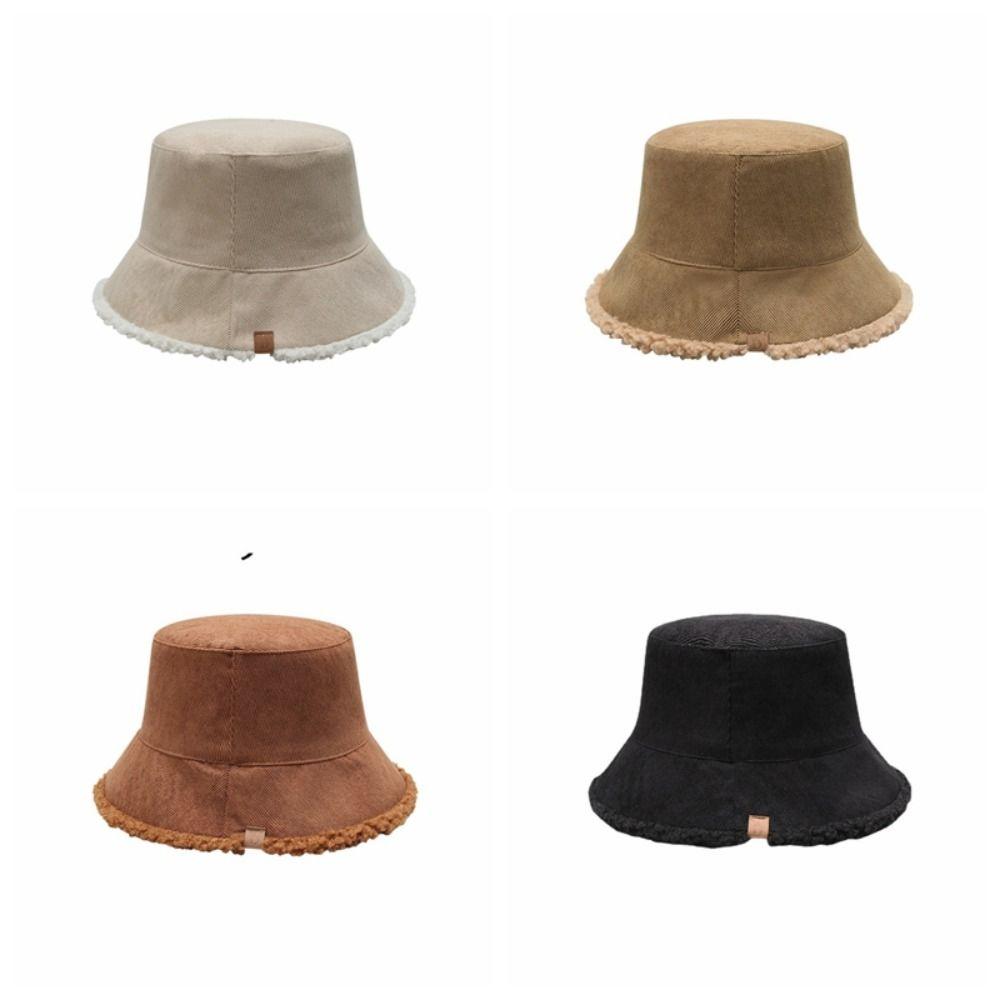 Chapeau Bob Simple en Laine d'Agneau Chapeaux Décontractés pour Femmes Hiver Style Coréen Chapeau de Pêcheur en Peluche Pour Femmes