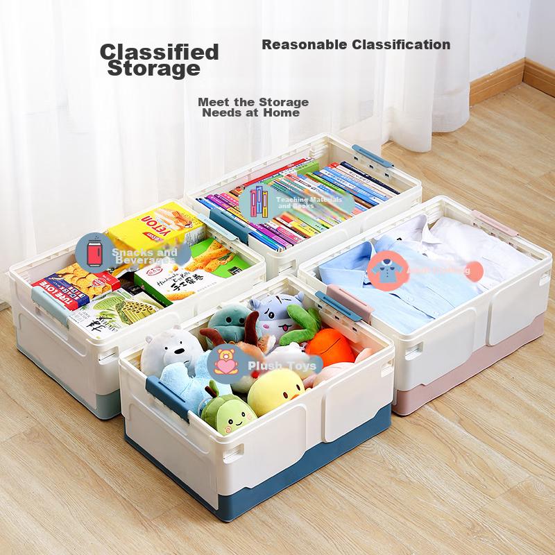 Youjialiangpin Plastic Folding Storage Box for Books And Clothes Organization, 27L Blue And White, 1 Piece