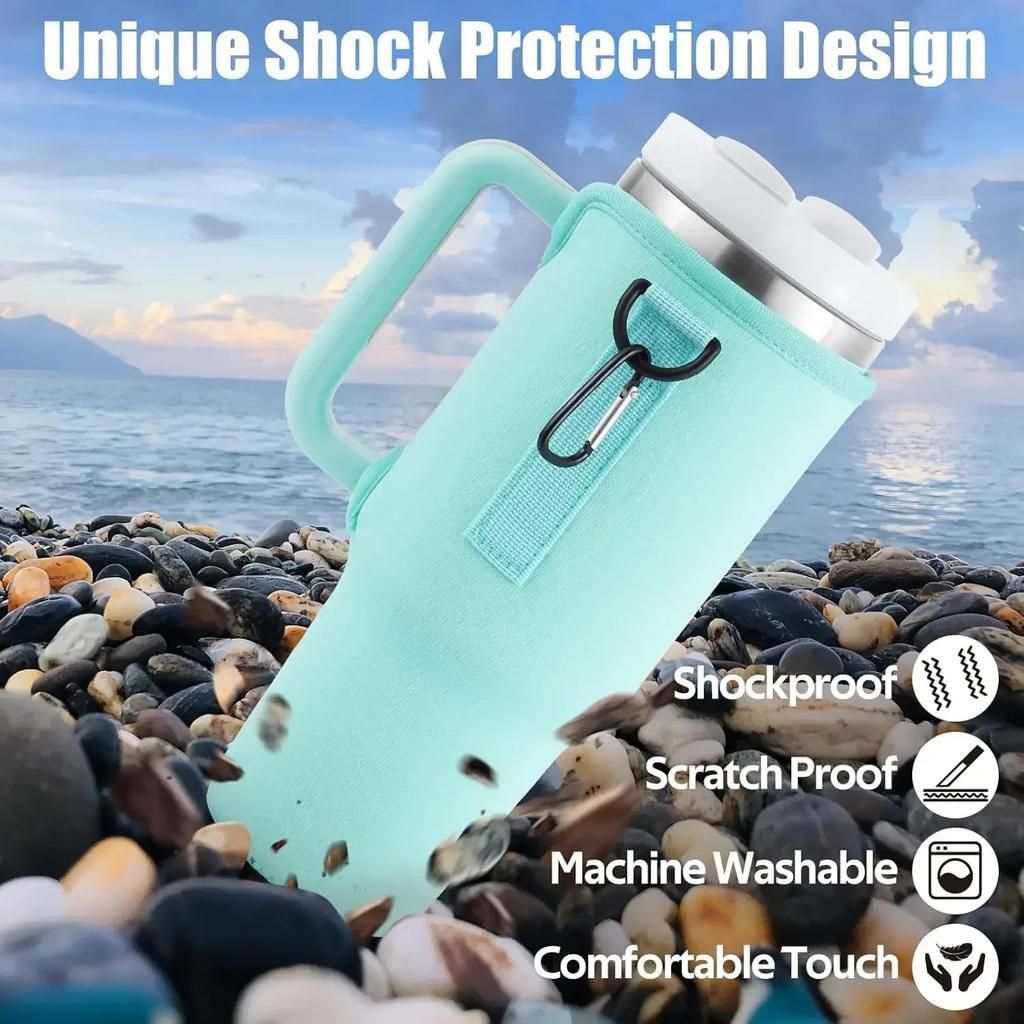 Neoprene Water Bottle 40oz Cover for Stanley Quencher Cup Insulated No-slip Anti-fall Protective Sleeve with Strap Pocket