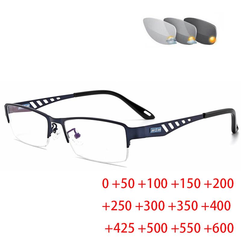Men's Business Sun Transition Photochromic Reading Eyeglasses Men Women Hyperopia Diopters Presbyopia +0.25 +1.0 +1.5 +2.0 To +6.0