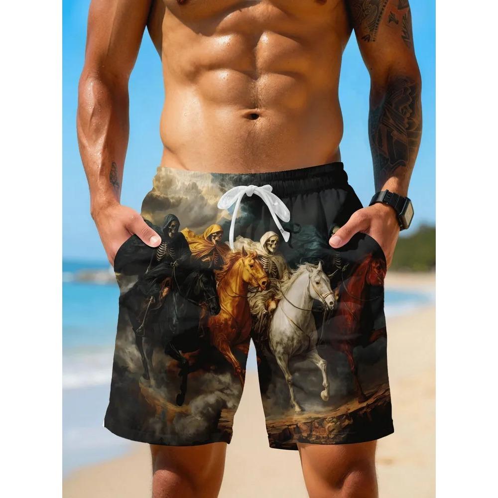Creative Colorful Summer Leisure Holiday Cool Daily Versatile Shorts Fashionable Comfortable Plus Size Drawstring Loose Men Animal 3D Shorts