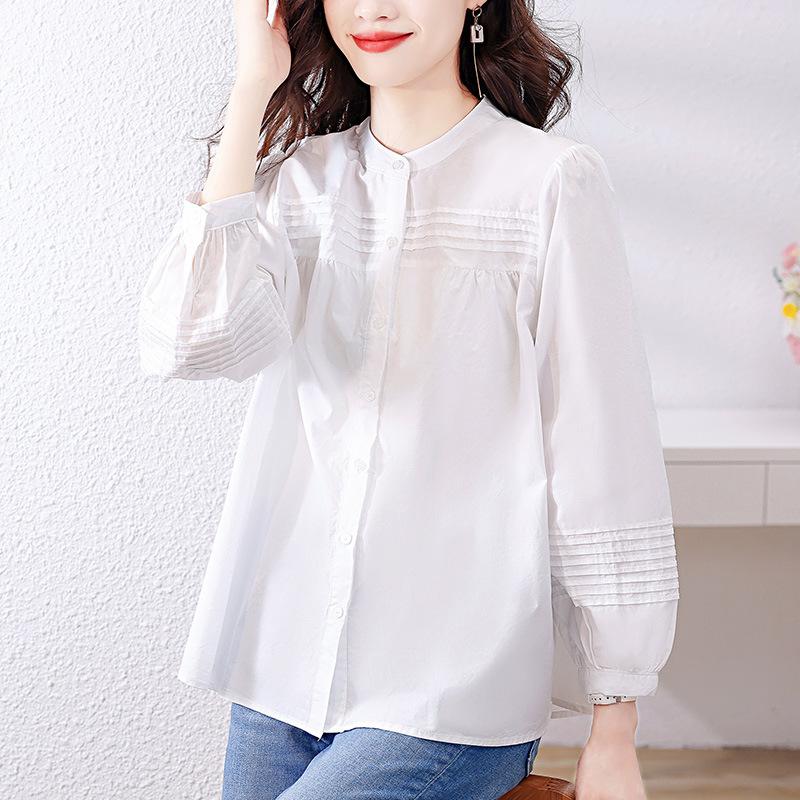 

Белая женская рубашка с длинными рукавами, осенняя, новый дизайн, нишевая, с темпераментом, топ из чистого хлопка, с круглым вырезом XXL белый