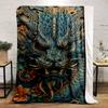 Intricate blue dragon design with detailed scales, flowers, and patterns. for all seasons blanket lunch break throw gift