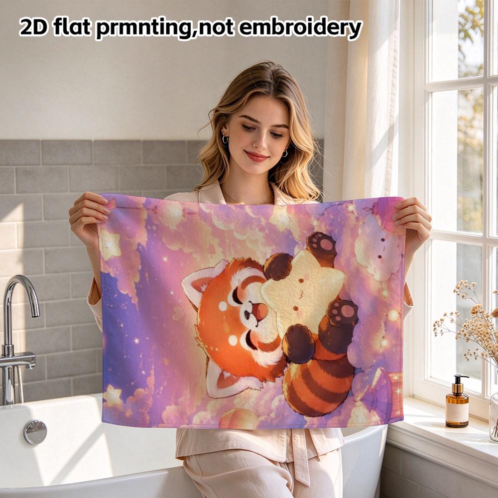 Cute Red Panda Star Printed Towel, Super Absorbent Soft Bath Towel