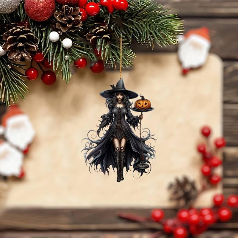 Gothic Witch Pendant,2D Acrylic Halloween Car Rearview Mirror Ornament Spooky Vintage Gothic Hanging Ornament For Car Pendant