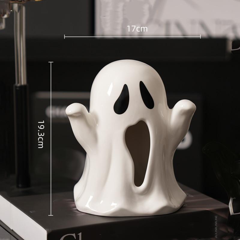 Cartoon Ghost Tissue Box Household Ceramic Tissue Box Fun Halloween Toilet Paper Holder Desktop Storage Ornaments Napkin Holder