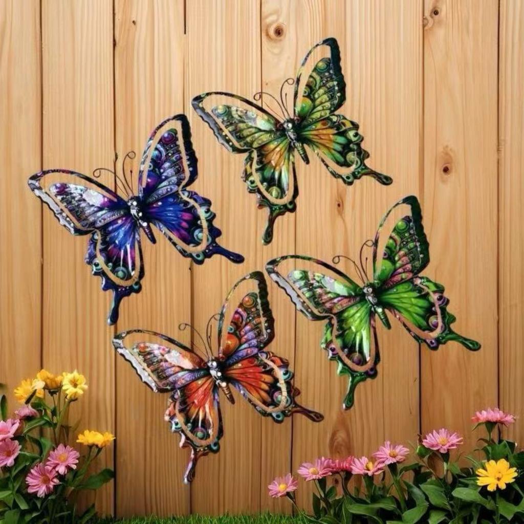Set of 4 Metal Butterfly Wall Art Decorations Indoor Outdoor Wall Mounted Sculptures for Home Garden Patio Living Room