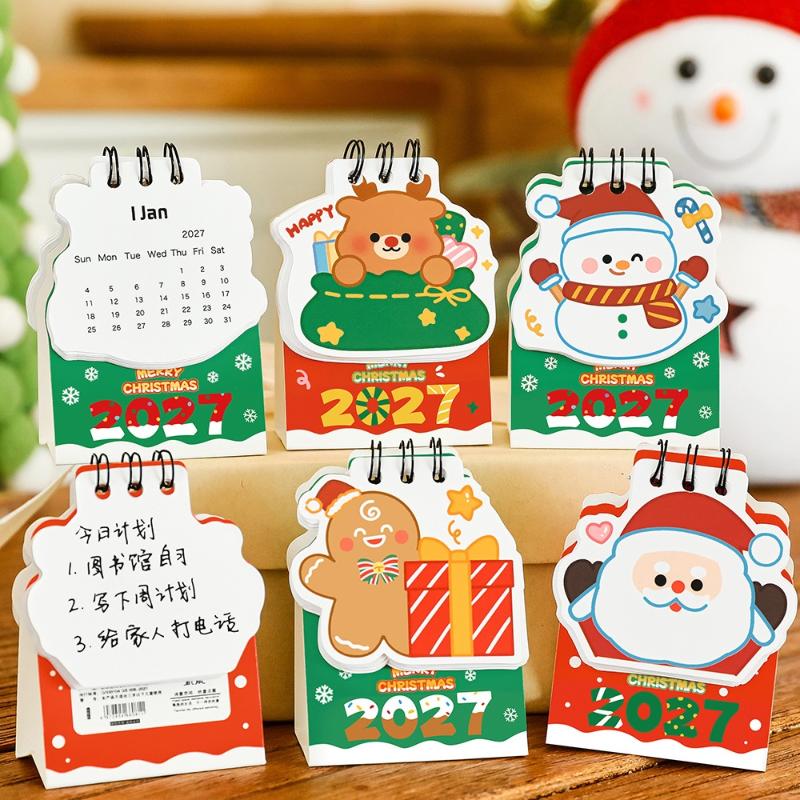 Creative Christmas 2027 Desk Calendar Cartoon Portable Schedule Planner Coil Binding Daily Planner Desktop Decoration
