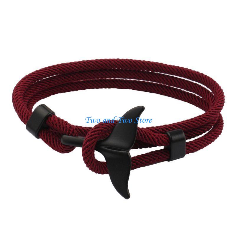 HX6F Bracelets Summer Handmade Whale Tail Viking Rope String Jewelry for Women Men