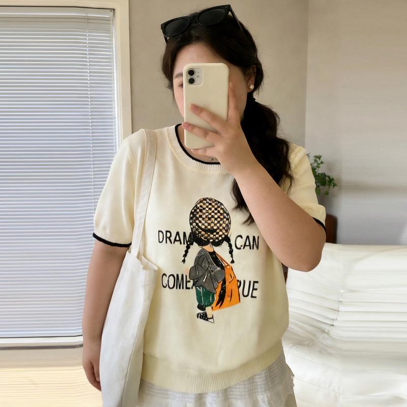 

Plus Size Women s Ice Silk Print Short Sleeve T-Shirt - Slimming & Age-Reducing Design for Summer 3XL