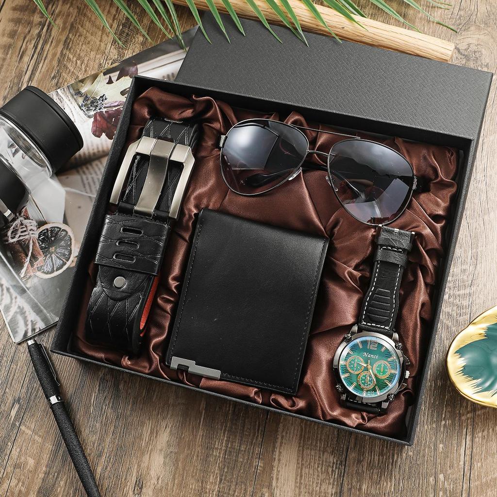 Men's 4-Piece Business Gift Set: Watch, Wallet, Belt & Sunglasses
