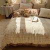 Knitted cotton double-layer yarn bed four-piece set of small floral quilt cover washed cotton student dormitory skin-friendly soft waxy three-piece
