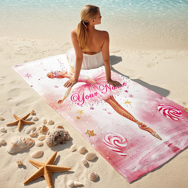 1PC Custom Name Ballerina Stars Beach Towel Highly Absorbent And Sand-Resistant Towel for Swimming, Pool, Yoga, And Travel Lightweight