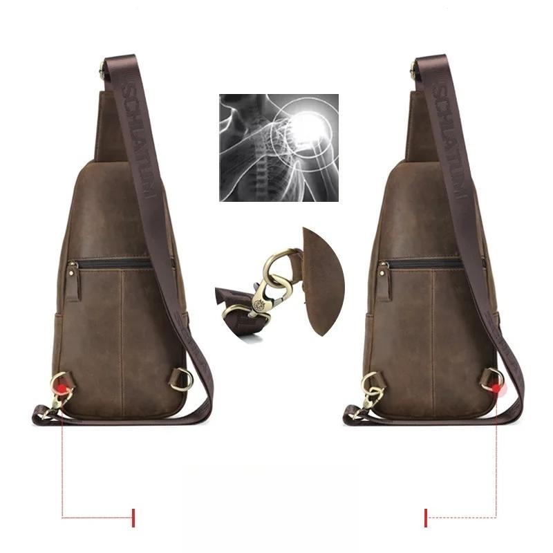 Men's Real Leather Chest Bag Brand Designer Crossbody Sling Backpack Waterproof for Hiking Mountaineering Travel