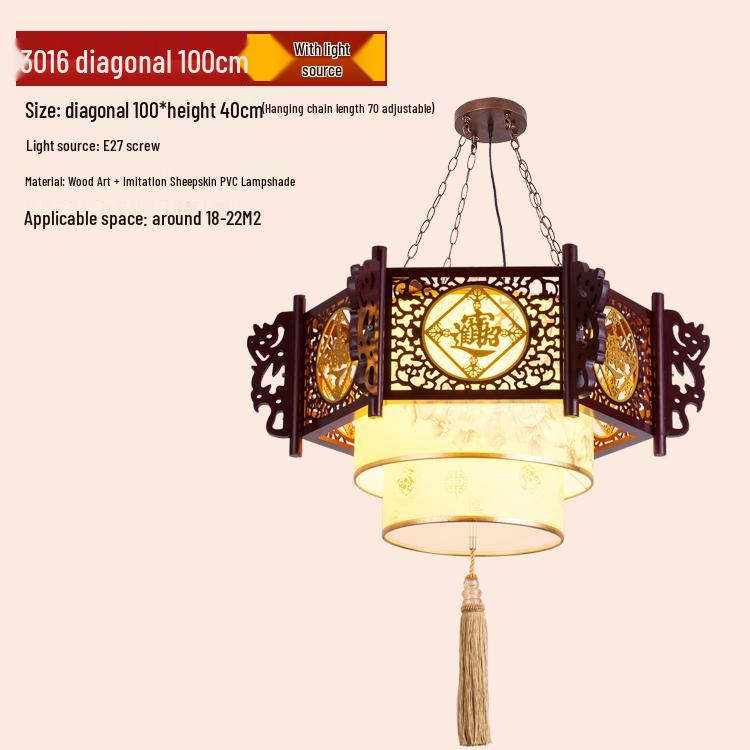 Hexagonal Solid Wood Chinese Antique Pendant Light for Teahouse or Restaurant