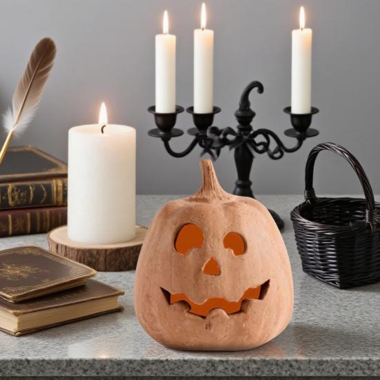 Hollow Pumpkin Ornament Halloween Jack O' Lantern Fall Decor Farmhouse Table Centerpiece for Home Festival Porch Mantel Room Decoration