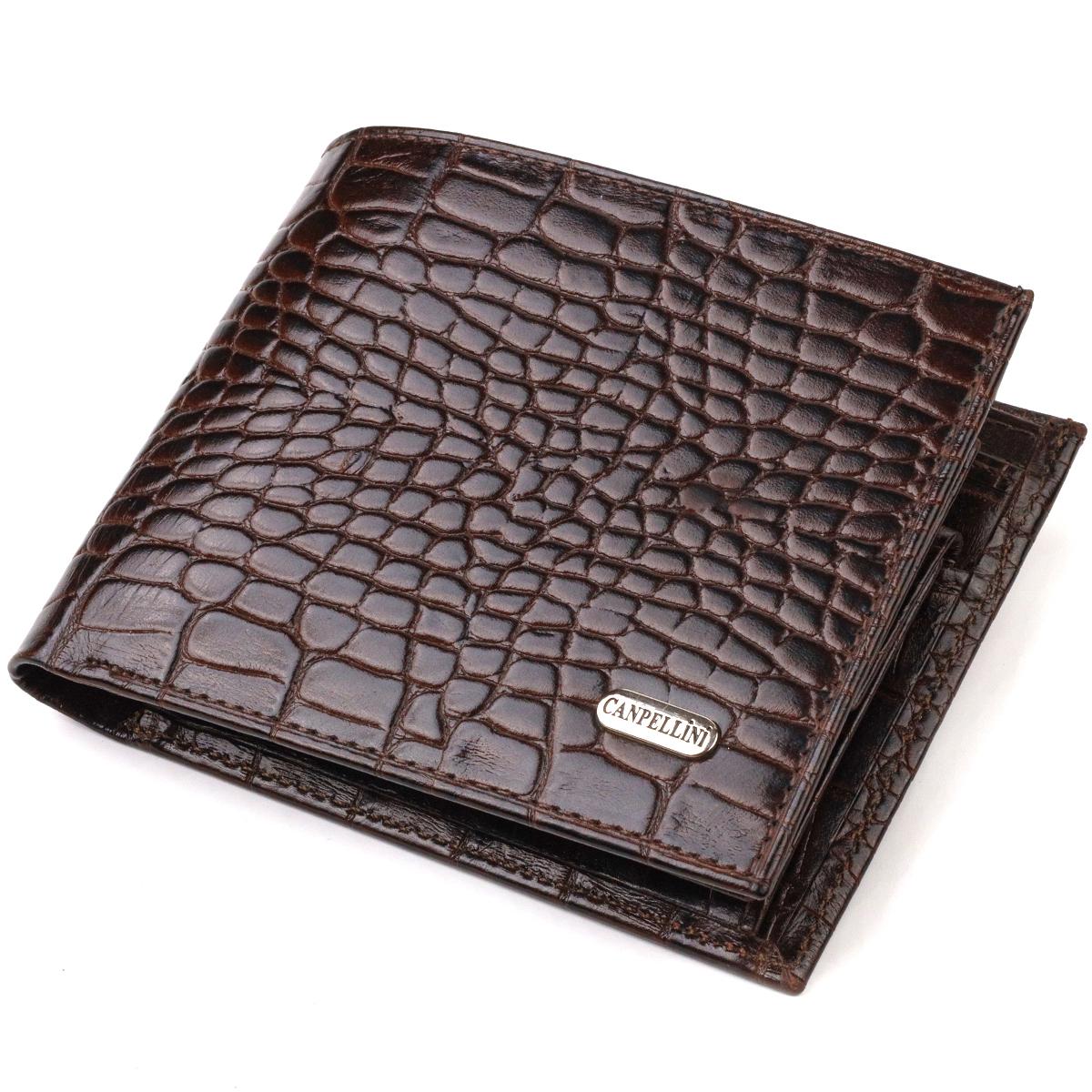 

Medium size horizontal men s wallet made of genuine leather with crocodile embossing CANPELLINI 21860 Brown