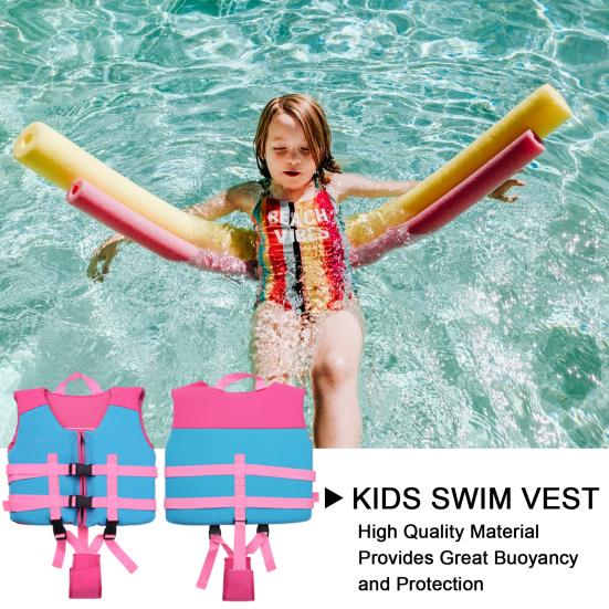 Kids Swim Vest Adjustable Crotch Woven Strap Boys Girls Life Jacket Snorkel Kayaking Boating Drifting Buoyancy Safety Vest Swimming Aid