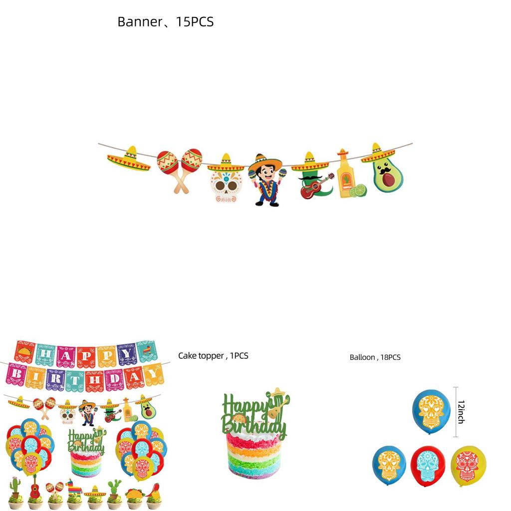 Mexican-inspired Party Supplies For Children's Halloween Party Decorate With Ghostly Cake Toppers Banners And Balloons